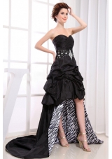 Black Pick-ups Zebra High-low Prom Dress Beaded