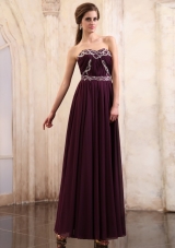 Dark Purple Prom Dress Beaded Ankle-length Chiffon