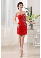 Appliques Red Prom Dress Column Mini-length