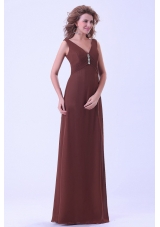 Simple Brown Mother Dress V-neck Empire Chiffon