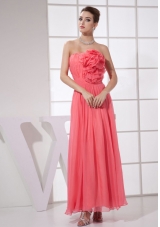Hand Flower Watermelon Red Ankle-length Prom Dress