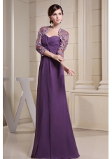 Lace Jacket Mother Bride Dress Ruch Purple Long