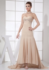Champagne Beading Applique Bust Prom Dress Brush