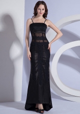 Lace Spaghetti Straps Column Black Prom Dress