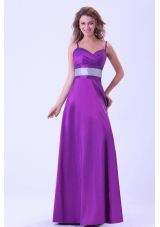 Purple Bridesmaid Dresses Belt Long Spaghetti Straps