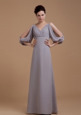 Grey Mother Bride Dress open Puffy 3/4 Length Sleeves 