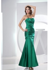 Mermaid Green Ruched Ankle-length Prom Dress