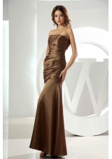Mermaid Strapless Brown Ankle-length Prom Dress