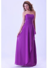 Handkerchief Front Purple Bridemaid Dress Floor-length
