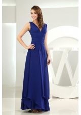 Sheath V-neck Royal Blue Ankle-length Prom Dress
