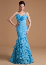 Mermaid Pieces Ruffles Prom Dress Long Straps