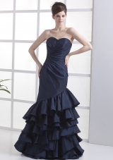 Mermaid Navy Blue Sweetheart Ruffled Prom Dress