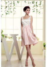 Scoop A-line Bridesmaid Dresses White and Baby Pink