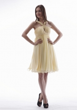 Beaded V-neck Knee-length Yellow Prom Dress