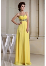 Beaded Sweetheart Empire Ruch Yellow Prom Dress