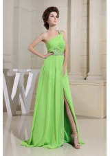 Spring Green High Slit Prom Dress One Shoulder