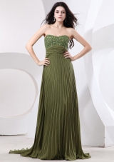 Beaded Prom Dress With Brush Olive Green Pleat