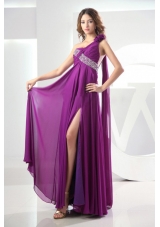 Prom Dress Fuchsia Watteau One Shoulder High Slit