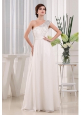 White One Shoulder Bead A-line Prom Celebrity Dress