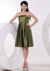 Strapless Olive Green Bridesmaid Dress Knee-length