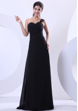 One Shoulder Black Prom Dress Pleats Column