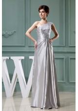 Column Prom Dress Beading One Shoulder Grey