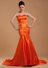 Mermaid Orange Red Prom Dress Brush Sweetheart