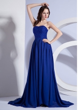 Brush Blue Prom Evening Dress Beading A-line Strapless