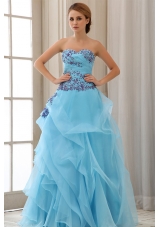 Appliques Sweetheart Aqua Blue A-line Prom Dress