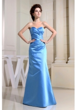 Blue Sweetheart Floor-length Satin Bridesmaid Dresses with Ruching