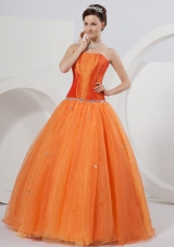 Orange Strapless A-line Organza Beading Quinceanera Dress