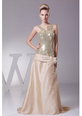 Champagne Prom Gown Hand Made Flower Sequin and Satin