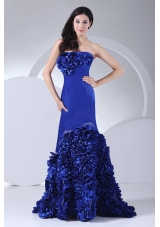 Mermaid Blue Taffeta Strapless Prom Dress Hand Made Flowers