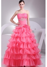 Watermelon Appliques and Ruching Ruffled Layers