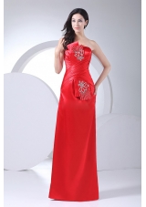 Beading Prom Dress Strapless Red Taffeta