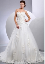 A-line Sweetheart Wedding Gowns With Appliques and Ruch