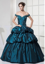 Appliques With Beading and Pick-ups Off Shoulder Ball Gown