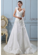 V-neck A-line 2013 Wedding Dress Lace With Ruched Bodice
