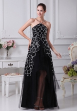 V-neck Black Beaded Decorate Shoulder Tulle Mother Dress