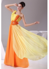 Orange and Yellow Prom Dress Chiffon Beading and Ruching