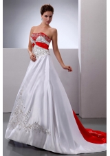 A-line Embroidery and Beading Court Train Wedding Dress