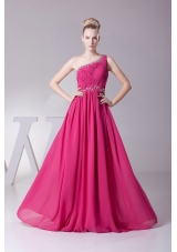 Beading One Shoulder Ruched for Hot Pink Prom Dress
