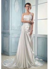 Wedding Dress One Shoulder Appliques and Beading Ruching