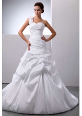 A-line Pick-ups Wedding Gown With One Shoulder Train