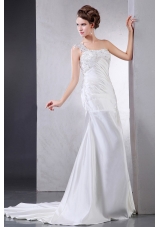 Appliques Wedding Dresses With Ruch One Shoulder Satin
