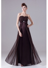 Brown Strapless Chiffon Prom Formal Dress With Beading