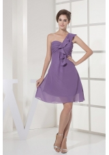 One Shoulder Ruched Lilac Prom Dress Chiffon Mini-length