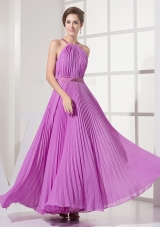 Pleated Lavender Chiffon Scoop Prom Dress Floor-length