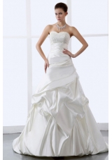 A-line Beaded Wedding Dress Bridal Brush Train Satin
