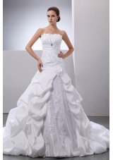 Pick-ups Appliques A-Line Taffeta Strapless Wedding Dress